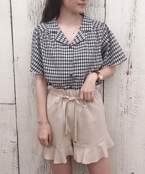 one after another NICE CLAUP(ワンアフターアナザーナイスクラップ)の「開襟フレア袖シャツブラウス(シャツ/ブラウス・レディース・ブラウン/アイボリー/その他/ブラック系その他/ブラウン系その他/イエロー系その他/ライトベージュ/ドット/チェック・FREE)」の10枚目の写真