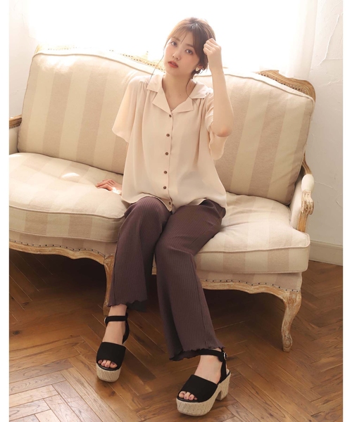 one after another NICE CLAUP(ワンアフターアナザーナイスクラップ)の「開襟フレア袖シャツブラウス(シャツ/ブラウス・レディース・ブラウン/アイボリー/その他/ブラック系その他/ブラウン系その他/イエロー系その他/ライトベージュ/ドット/チェック・FREE)」の21枚目の写真