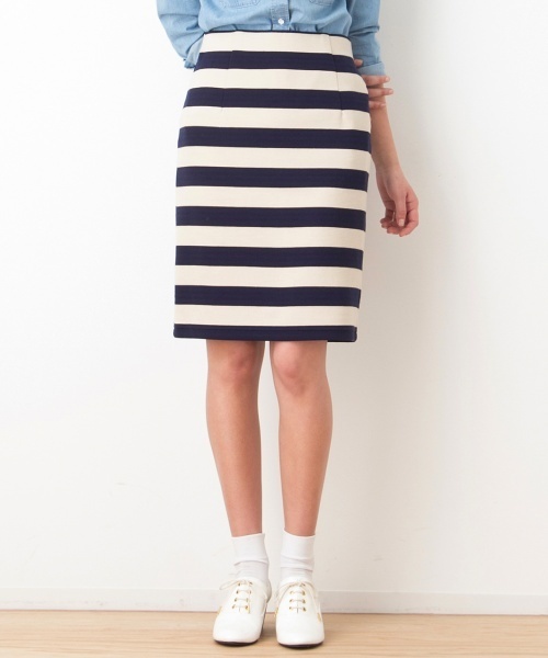 VIS（ビス）の「ワイドボーダーカットソースカート★自宅で洗える★（スカート・レディース・ホワイト系その他/クリーム/グリーン系その他・MEDIUM/SMALL）」の3枚目の写真