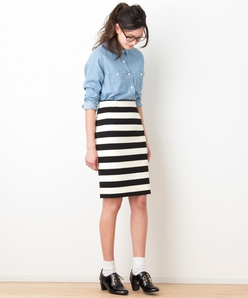 VIS（ビス）の「ワイドボーダーカットソースカート★自宅で洗える★（スカート・レディース・ホワイト系その他/クリーム/グリーン系その他・MEDIUM/SMALL）」の11枚目の写真