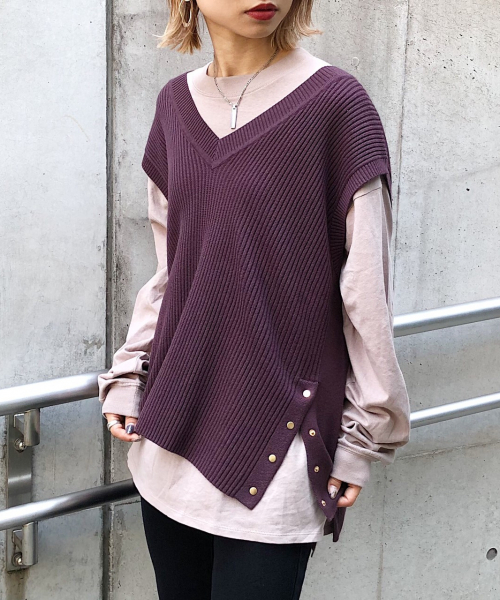 PAGEBOY（ページボーイ）の「サイドスナップベスト（ベスト・レディース・ブラック/ダークブラウン/オフホワイト・FREE）」の3枚目の写真