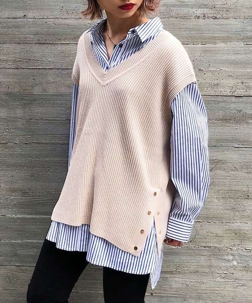 PAGEBOY（ページボーイ）の「サイドスナップベスト（ベスト・レディース・ブラック/ダークブラウン/オフホワイト・FREE）」の4枚目の写真