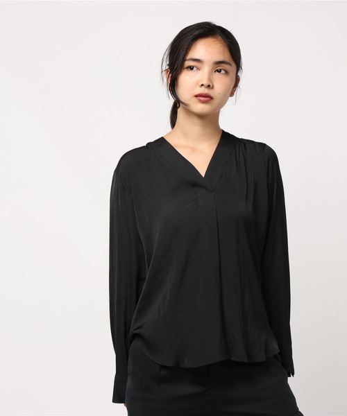 journal standard L'essage（ジャーナルスタンダードレサージュ）の「MEMORIAサテンスキッパーブラウス（シャツ/ブラウス・レディース・ブラック/アイボリー・FREE）」の6枚目の写真