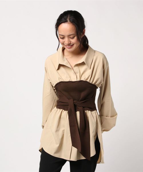 one way（ワンウェイ）の「ニットビスチェレイヤードシャツ（シャツ/ブラウス・レディース・ホワイト/ベージュ/ブラック系その他・M）」の3枚目の写真