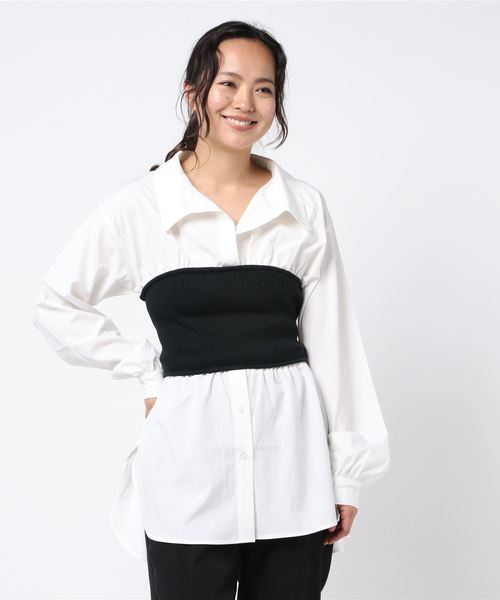 one way（ワンウェイ）の「ニットビスチェレイヤードシャツ（シャツ/ブラウス・レディース・ホワイト/ベージュ/ブラック系その他・M）」の4枚目の写真