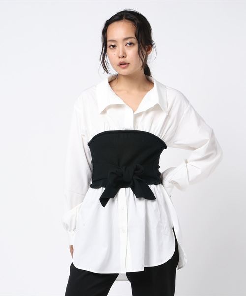 one way（ワンウェイ）の「ニットビスチェレイヤードシャツ（シャツ/ブラウス・レディース・ホワイト/ベージュ/ブラック系その他・M）」の7枚目の写真