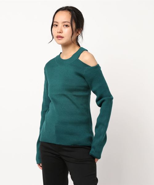 STYLEBLOCK(スタイルブロック)の「リブ編みハイネック肩あきニットセーター(ニット/セーター・レディース・ダークグリーン/ブラウン/オフホワイト/ブラウン系その他/ブラック・M)」の5枚目の写真