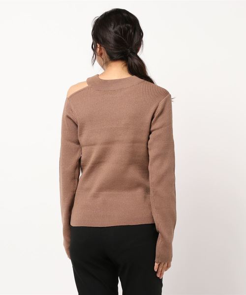 STYLEBLOCK(スタイルブロック)の「リブ編みハイネック肩あきニットセーター(ニット/セーター・レディース・ダークグリーン/ブラウン/オフホワイト/ブラウン系その他/ブラック・M)」の7枚目の写真