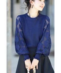 華麗なる薔薇ポワン袖のニットトップス