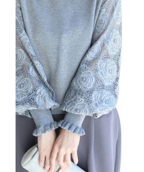 cawaii(カワイイ)の「華麗なる薔薇ポワン袖のニットトップス(ニット/セーター・レディース・グレー/ホワイト/ネイビー/ピンク/ブラック・FREE)」の4枚目の写真