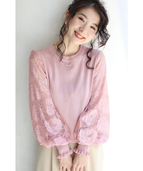 セール】華麗なる薔薇ポワン袖のニットトップス（ニット
