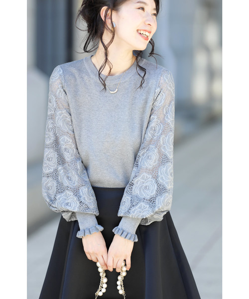 cawaii(カワイイ)の「華麗なる薔薇ポワン袖のニットトップス(ニット/セーター・レディース・グレー/ホワイト/ネイビー/ピンク/ブラック・FREE)」の11枚目の写真