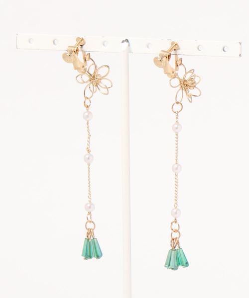 カヤ（カヤ）の「【カヤ】花飾り色房イヤリング（イヤリング・レディース・ブルー/グリーン/アイボリー/ピンク/パープル/レッド・FREE）」の7枚目の写真