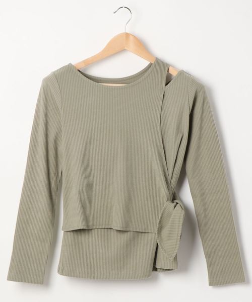 fifth（フィフス）の「レイヤード風アシンメトリートップス（Tシャツ/カットソー・レディース・ライトカーキ/グレイッシュベージュ・MEDIUM）」の12枚目の写真