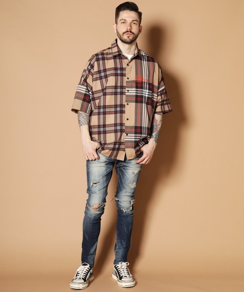 GALLIS ADDICTION（ガリスアディクション）の「GA切替チェック半袖シャツ（シャツ/ブラウス・メンズ・ブラック/ベージュ・FREE）」の20枚目の写真