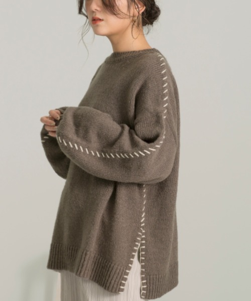Ambre Neige(アンブルネージュ)の「ステッチデザインニット/【WEB/EC限定商品】(ニット/セーター・レディース・アイボリー/ラベンダー/ブラウン系その他・FREE)」の3枚目の写真