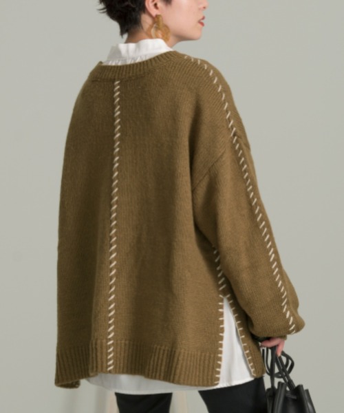 Ambre Neige(アンブルネージュ)の「ステッチデザインニット/【WEB/EC限定商品】(ニット/セーター・レディース・アイボリー/ラベンダー/ブラウン系その他・FREE)」の2枚目の写真
