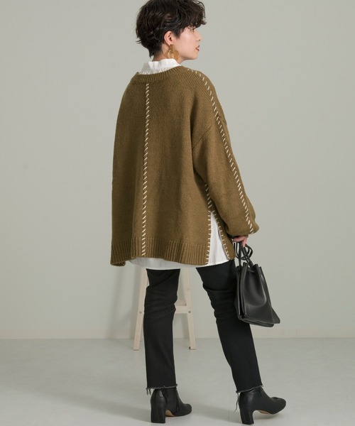 Ambre Neige(アンブルネージュ)の「ステッチデザインニット/【WEB/EC限定商品】(ニット/セーター・レディース・アイボリー/ラベンダー/ブラウン系その他・FREE)」の8枚目の写真