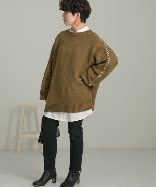 Ambre Neige(アンブルネージュ)の「ステッチデザインニット/【WEB/EC限定商品】(ニット/セーター・レディース・アイボリー/ラベンダー/ブラウン系その他・FREE)」の9枚目の写真