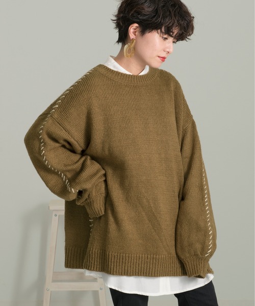 Ambre Neige(アンブルネージュ)の「ステッチデザインニット/【WEB/EC限定商品】(ニット/セーター・レディース・アイボリー/ラベンダー/ブラウン系その他・FREE)」の6枚目の写真