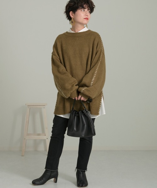 Ambre Neige(アンブルネージュ)の「ステッチデザインニット/【WEB/EC限定商品】(ニット/セーター・レディース・アイボリー/ラベンダー/ブラウン系その他・FREE)」の10枚目の写真