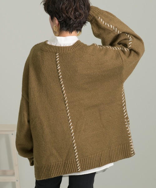 Ambre Neige(アンブルネージュ)の「ステッチデザインニット/【WEB/EC限定商品】(ニット/セーター・レディース・アイボリー/ラベンダー/ブラウン系その他・FREE)」の7枚目の写真