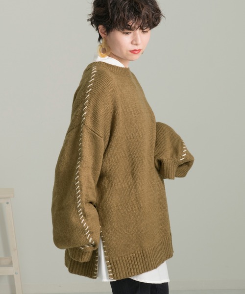 Ambre Neige(アンブルネージュ)の「ステッチデザインニット/【WEB/EC限定商品】(ニット/セーター・レディース・アイボリー/ラベンダー/ブラウン系その他・FREE)」の5枚目の写真