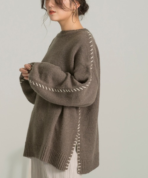 Ambre Neige(アンブルネージュ)の「ステッチデザインニット/【WEB/EC限定商品】(ニット/セーター・レディース・アイボリー/ラベンダー/ブラウン系その他・FREE)」の12枚目の写真
