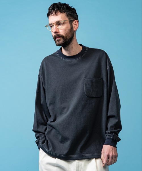 MR.OLIVE(ミスターオリーブ)の「12/1 エメラルド ヘビー天竺 / ボックスシルエット クルーネック ロンT(Tシャツ/カットソー・メンズ・オフホワイト/ブラック/チャコールグレー・SMALL/MEDIUM/LARGE)」の3枚目の写真