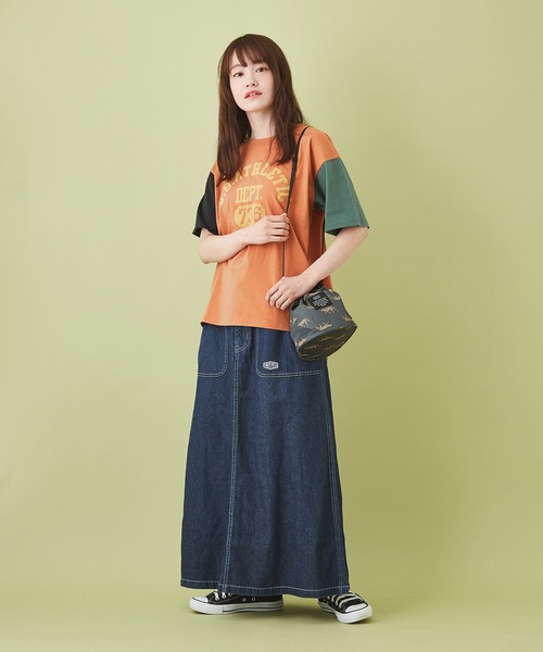 CUBE SUGAR（キューブシュガー）の「綿麻 テンセルデニム イージー ベーカースカート（デニムスカート・レディース・ライトブルー/インディゴブルー・M）」の3枚目の写真