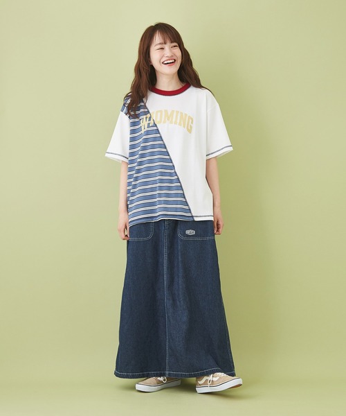 CUBE SUGAR（キューブシュガー）の「綿麻 テンセルデニム イージー ベーカースカート（デニムスカート・レディース・ライトブルー/インディゴブルー・M）」の6枚目の写真