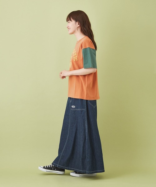 CUBE SUGAR（キューブシュガー）の「綿麻 テンセルデニム イージー ベーカースカート（デニムスカート・レディース・ライトブルー/インディゴブルー・M）」の8枚目の写真