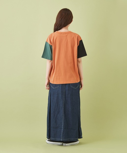 CUBE SUGAR（キューブシュガー）の「綿麻 テンセルデニム イージー ベーカースカート（デニムスカート・レディース・ライトブルー/インディゴブルー・M）」の9枚目の写真