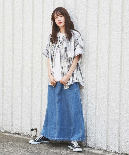 CUBE SUGAR（キューブシュガー）の「綿麻 テンセルデニム イージー ベーカースカート（デニムスカート・レディース・ライトブルー/インディゴブルー・M）」の10枚目の写真