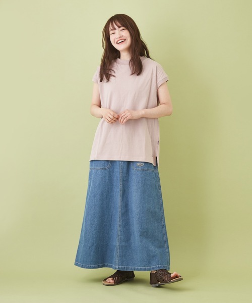 CUBE SUGAR（キューブシュガー）の「綿麻 テンセルデニム イージー ベーカースカート（デニムスカート・レディース・ライトブルー/インディゴブルー・M）」の13枚目の写真