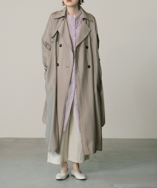 etoll.（エトル）の「シースルートレンチコート（トレンチコート・レディース・スモークピンク/グレイッシュブルー/グレイッシュベージュ/ベージュ/グリーン・M/L）」の2枚目の写真