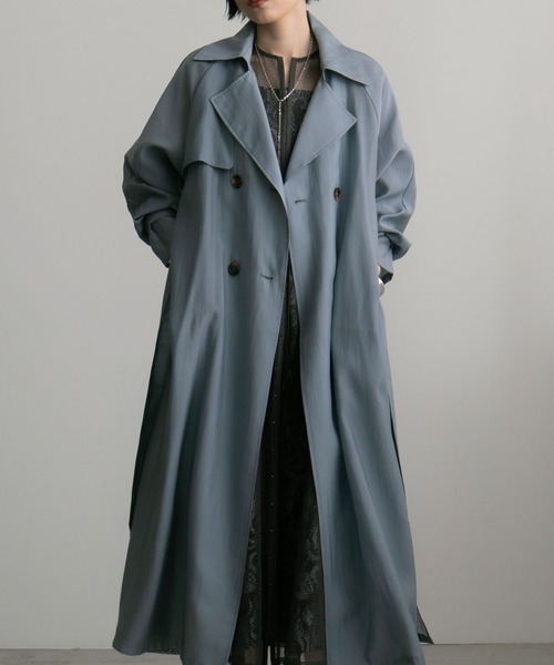 etoll.（エトル）の「シースルートレンチコート（トレンチコート・レディース・スモークピンク/グレイッシュブルー/グレイッシュベージュ/ベージュ/グリーン・M/L）」の4枚目の写真