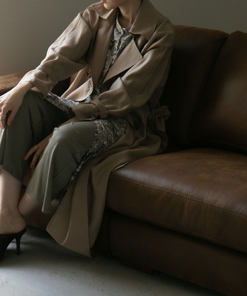 etoll.（エトル）の「シースルートレンチコート（トレンチコート・レディース・スモークピンク/グレイッシュブルー/グレイッシュベージュ/ベージュ/グリーン・M/L）」の7枚目の写真