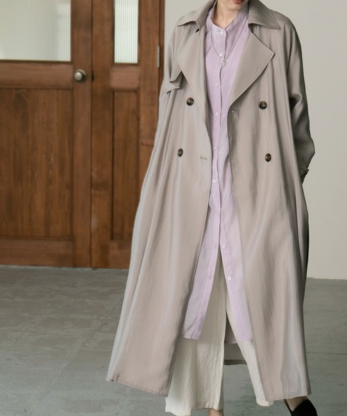 etoll.（エトル）の「シースルートレンチコート（トレンチコート・レディース・スモークピンク/グレイッシュブルー/グレイッシュベージュ/ベージュ/グリーン・M/L）」の10枚目の写真