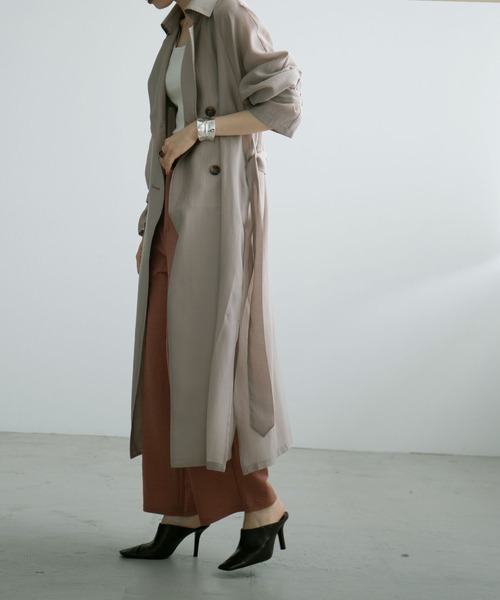 etoll.（エトル）の「シースルートレンチコート（トレンチコート・レディース・スモークピンク/グレイッシュブルー/グレイッシュベージュ/ベージュ/グリーン・M/L）」の11枚目の写真
