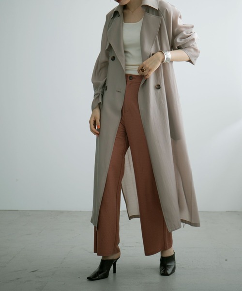 etoll.（エトル）の「シースルートレンチコート（トレンチコート・レディース・スモークピンク/グレイッシュブルー/グレイッシュベージュ/ベージュ/グリーン・M/L）」の12枚目の写真