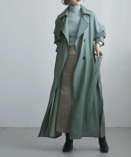 etoll.（エトル）の「シースルートレンチコート（トレンチコート・レディース・スモークピンク/グレイッシュブルー/グレイッシュベージュ/ベージュ/グリーン・M/L）」の14枚目の写真