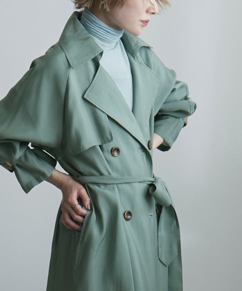 etoll.（エトル）の「シースルートレンチコート（トレンチコート・レディース・スモークピンク/グレイッシュブルー/グレイッシュベージュ/ベージュ/グリーン・M/L）」の13枚目の写真