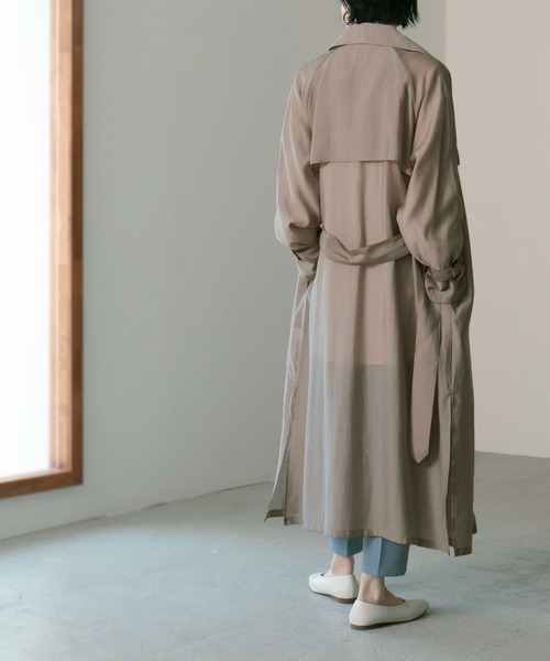 etoll.（エトル）の「シースルートレンチコート（トレンチコート・レディース・スモークピンク/グレイッシュブルー/グレイッシュベージュ/ベージュ/グリーン・M/L）」の20枚目の写真