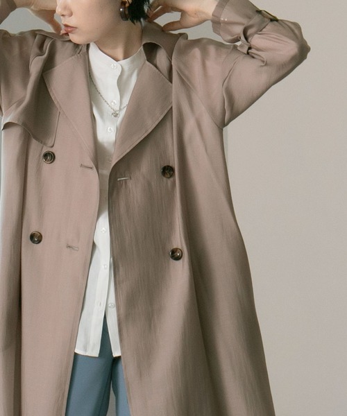 etoll.（エトル）の「シースルートレンチコート（トレンチコート・レディース・スモークピンク/グレイッシュブルー/グレイッシュベージュ/ベージュ/グリーン・M/L）」の21枚目の写真