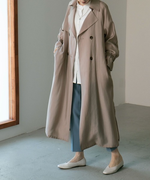 etoll.（エトル）の「シースルートレンチコート（トレンチコート・レディース・スモークピンク/グレイッシュブルー/グレイッシュベージュ/ベージュ/グリーン・M/L）」の18枚目の写真