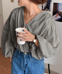Plage WO V-Neck ブラウス　グレー Plage 2023 WO V-Neck Blouse, Gray