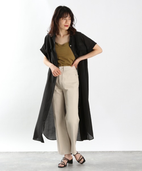 LOWRYS FARM（ローリーズファーム）の「シアーカイキンシャツワンピースＳＳ　943178（ワンピース・レディース・ブラック/グリーン/アイボリー/グレー・FREE）」の5枚目の写真