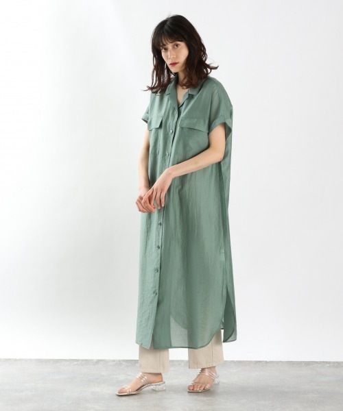 LOWRYS FARM（ローリーズファーム）の「シアーカイキンシャツワンピースＳＳ　943178（ワンピース・レディース・ブラック/グリーン/アイボリー/グレー・FREE）」の18枚目の写真