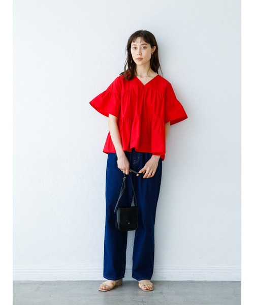 koe（コエ）の「ティアード半袖ブラウス＊（シャツ/ブラウス・レディース・チャコールグレー/レッド/ブルー・FREE）」の4枚目の写真